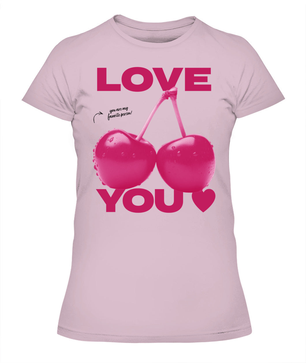 Love You Pink Cherry Romantic Graphic Tee