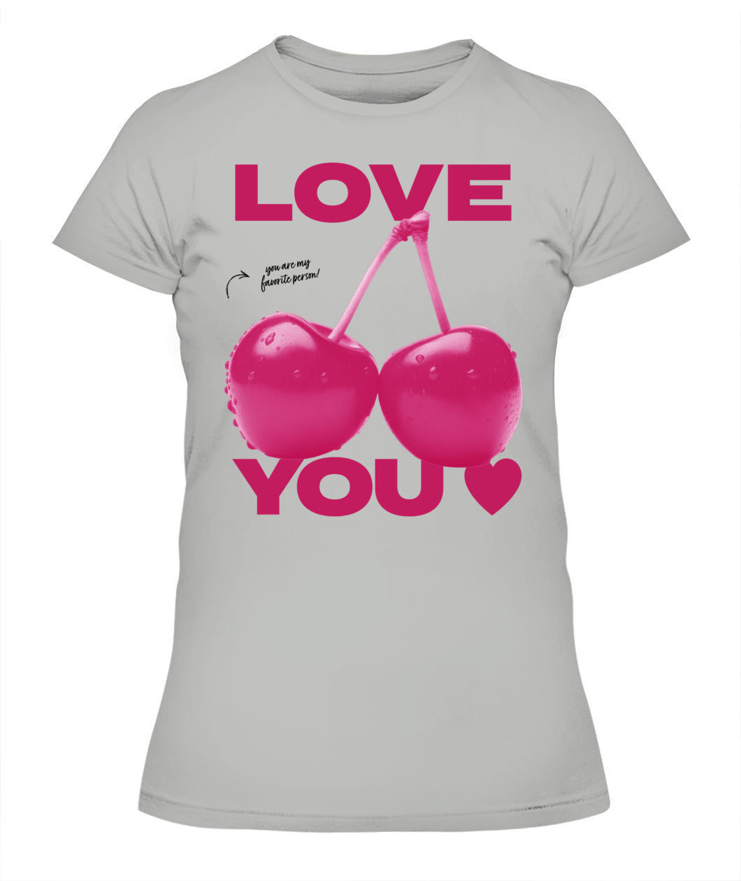 Love You Pink Cherry Romantic Graphic Tee