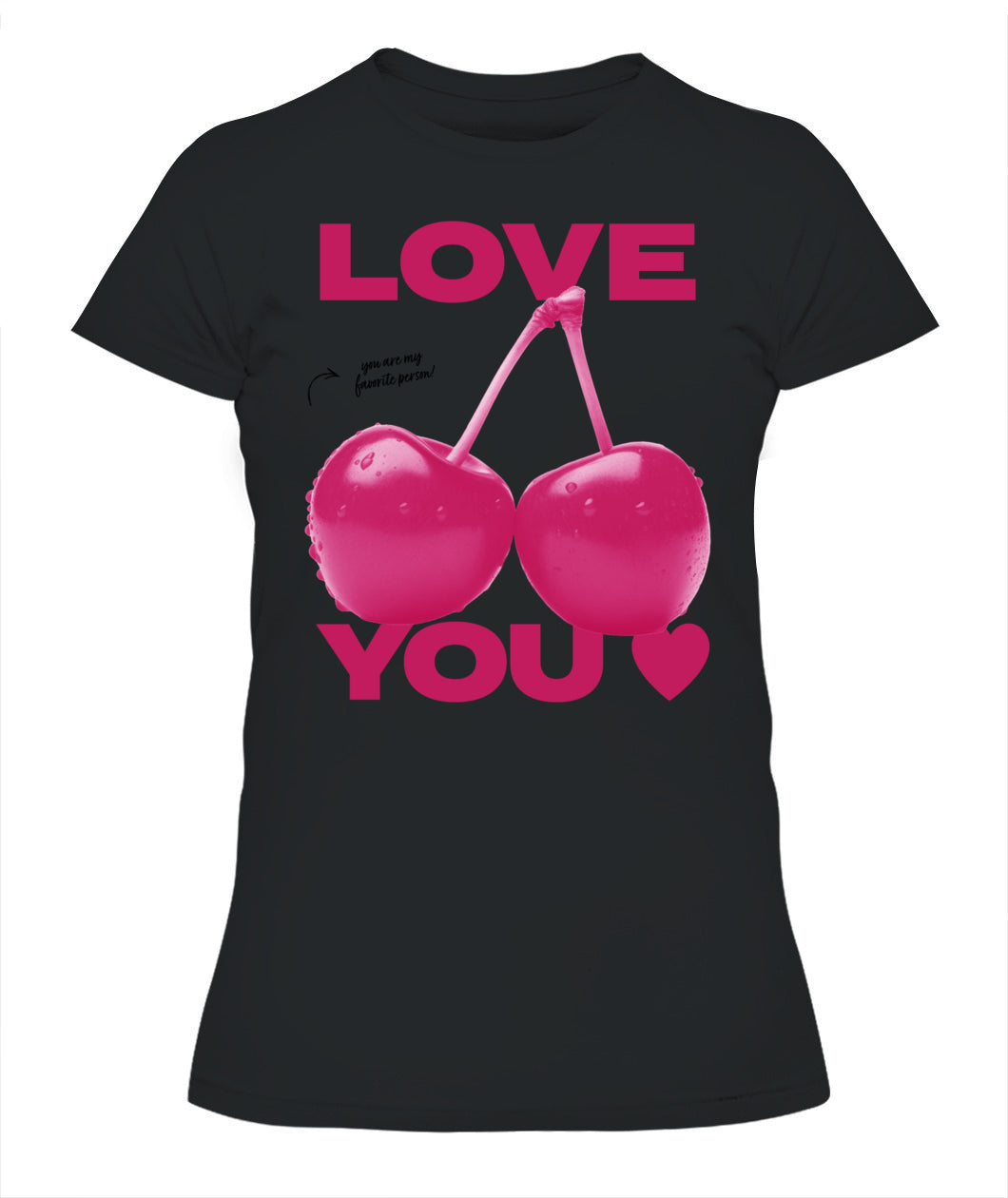 Love You Pink Cherry Romantic Graphic Tee