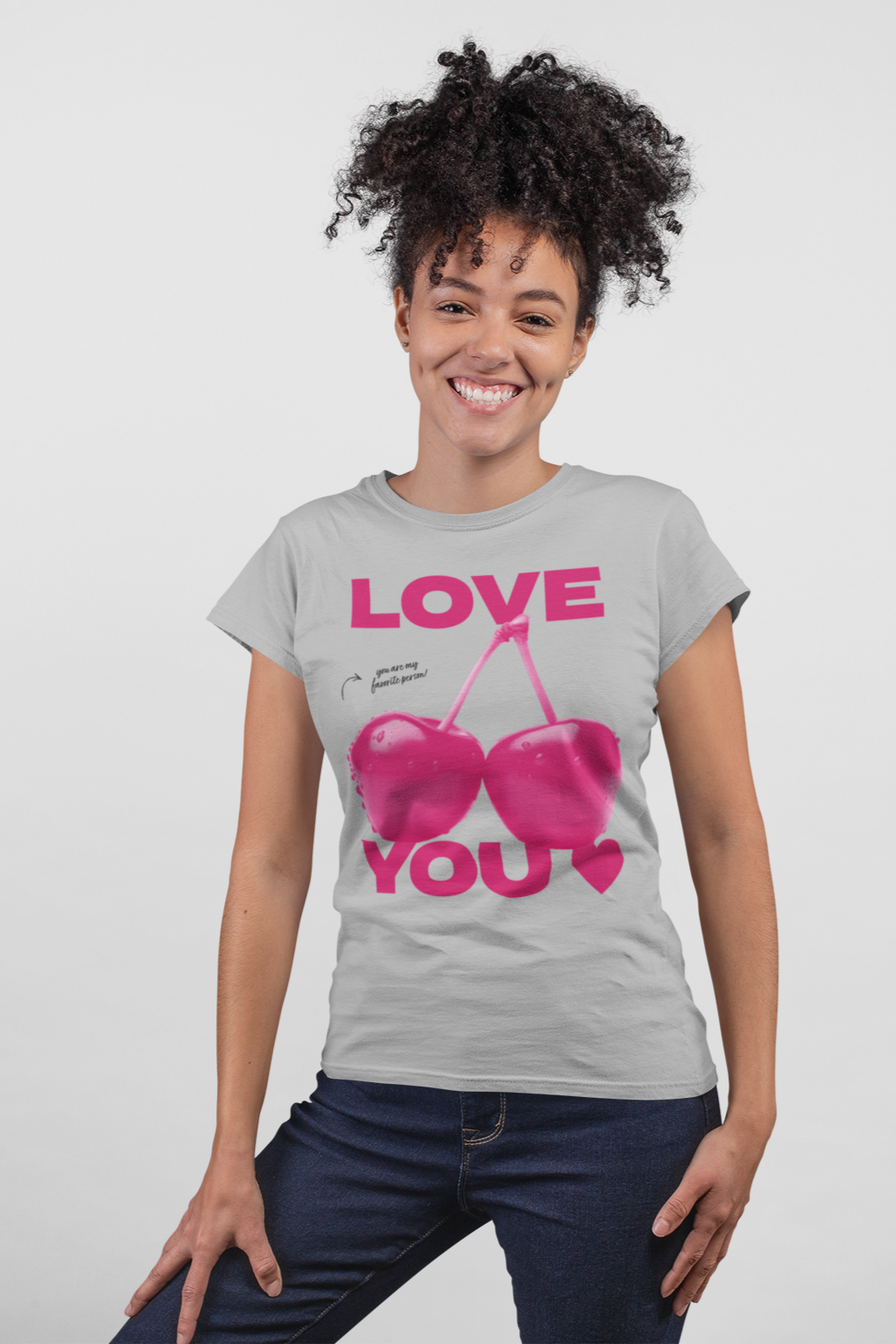 Love You Pink Cherry Romantic Graphic Tee