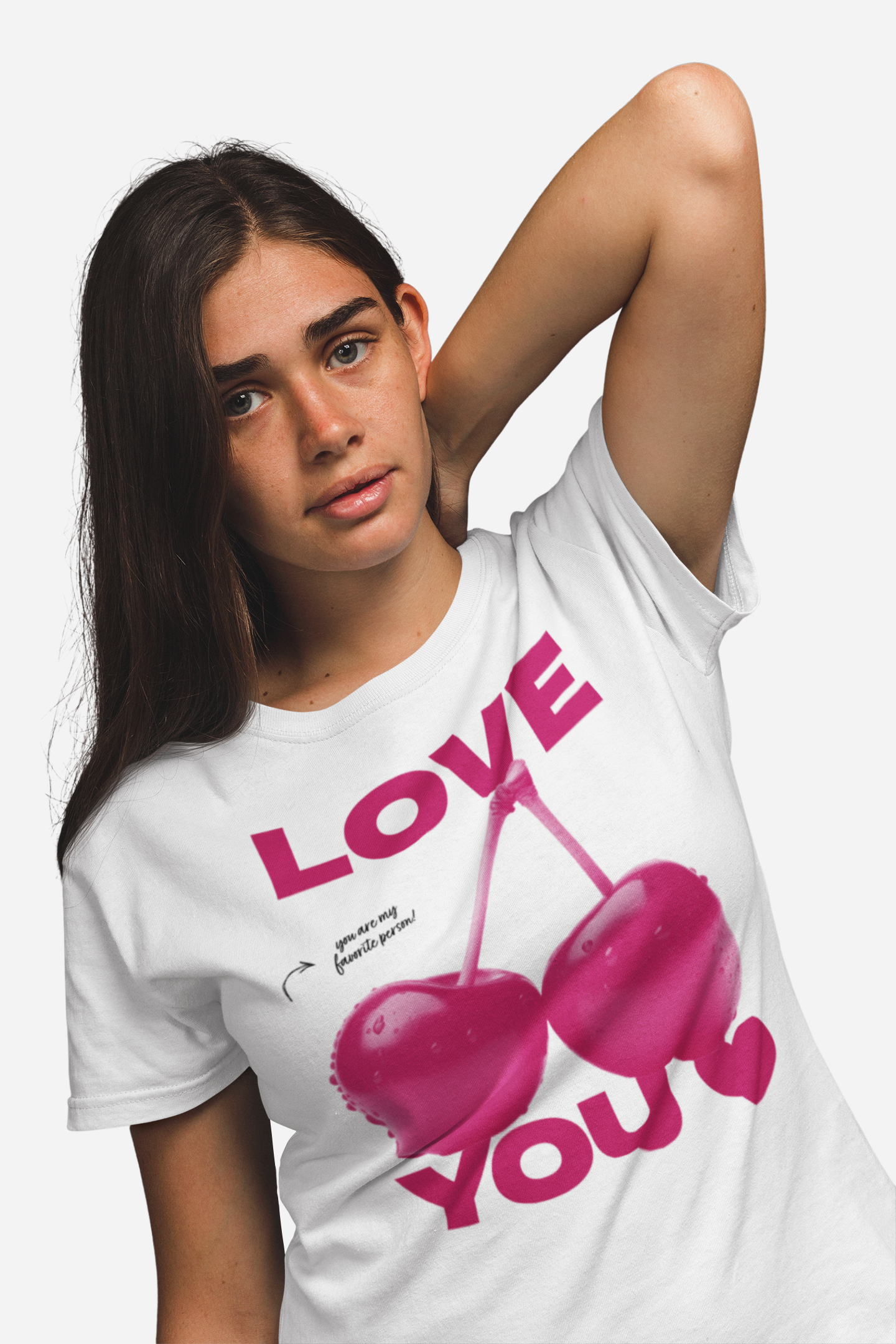 Love You Pink Cherry Romantic Graphic Tee