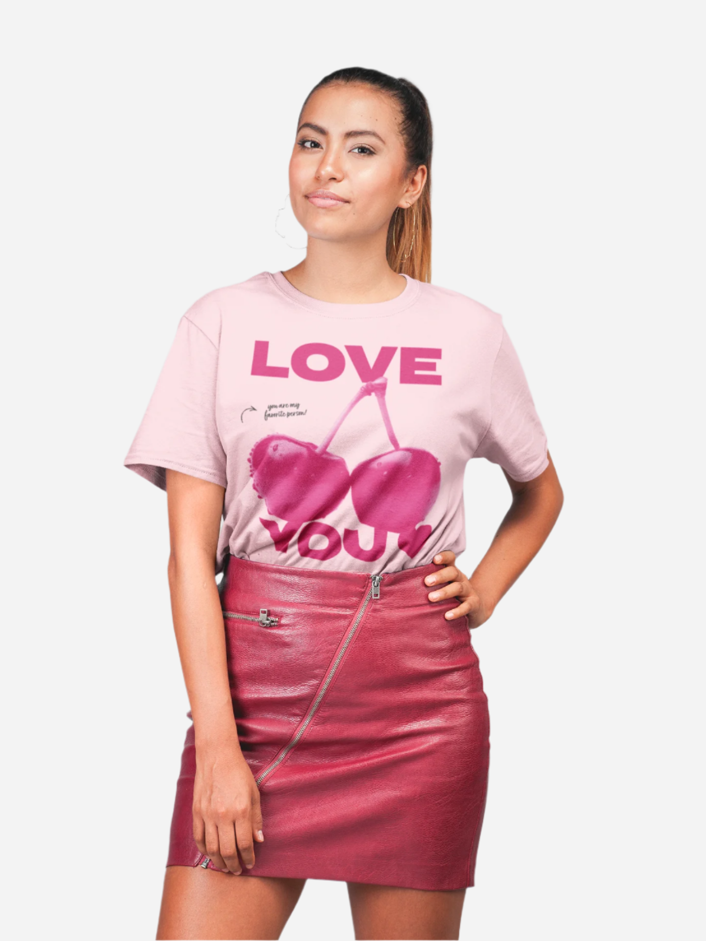 Love You Pink Cherry Romantic Graphic Tee